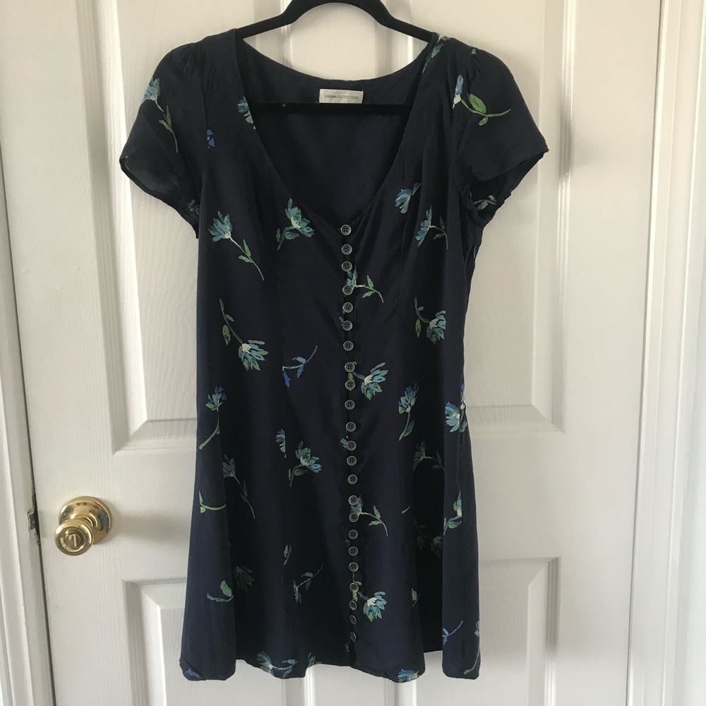 UO Mindy Navy Floral Button Front Dress